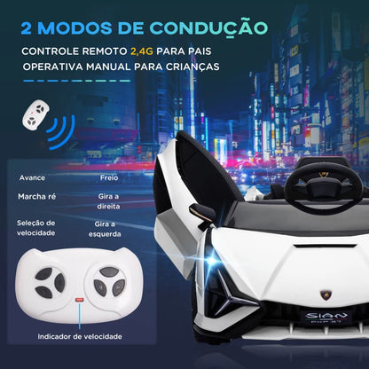 Carro Elétrico Lamborghini SIAN 12V com Controlo Remoto - Branco