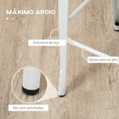 HOMCOM Conjunto de 4 Bancos Altos de Cozinha Empilháveis com Encosto Alto Bancos de Bar com Apoio para os Pés Assento de Madeira e Estrutura de Aço Carga 120 kg 44x53x116 cm Branco