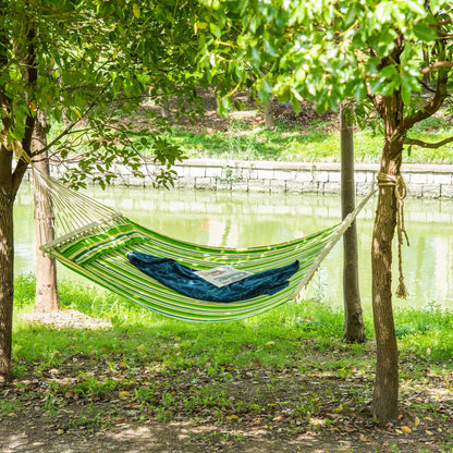 Outsunny Cama Rede Suspensa de Algodão para Jardim Campismo Praia Piquenique com Almofada Carga Máxima 180kg 284x140cm Verde e Amarelo