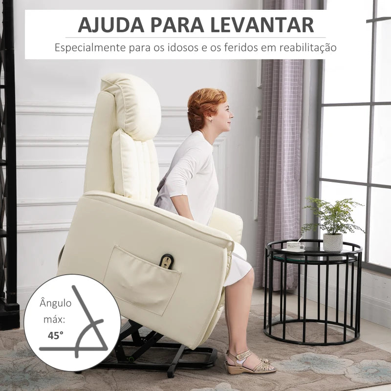 Poltrona Relax Elevatória com Reclinação Sawer - Bege - Design Moderno