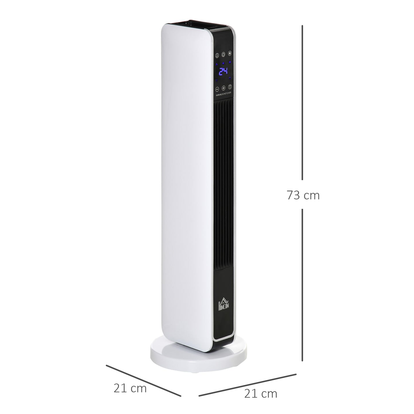 HOMCOM Aquecedor Cerâmico de Torre 1000/2000W com Controle Remoto Tela LED 3 Modos de Aquecimento Termostato Temporizador e Oscilação 65° para 25m² 21x21x73cm Branco