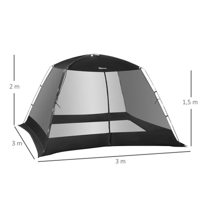 Outsunny Tenda de Jardim 3x3x2m Tenda para 4-6 Pessoas com 4 Telas Mosquiteiras e Porta Incluí Bolsa de Transporte Proteção Solar para Campismo Viagens Exterior Preto