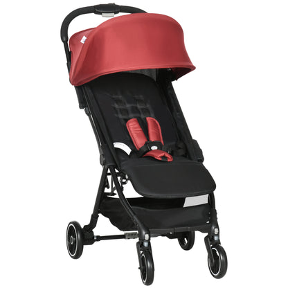 HOMCOM Carrinho de Bebé Dobrável Carrinho de Bebé de 0-36 Meses Carga 15kg com Encosto Reclinável Apoio para os Pés Ajustável e Estrutura de Alumínio 82x51x102cm Vermelho