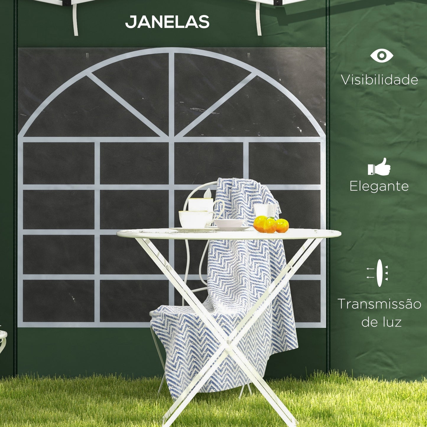 Outsunny Paredes Laterais para Tenda de 2 Painéis 295x195 cm com Janela Enrolável e Porta com Fecho de Correr para Tenda 3x3 m ou 3x6 m Verde