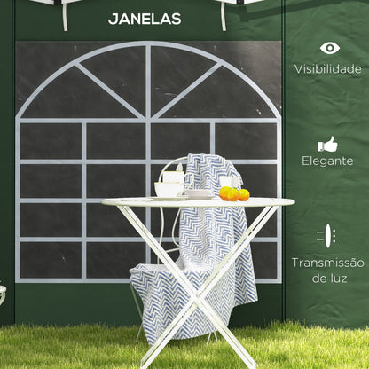 Outsunny Paredes Laterais para Tenda de 2 Painéis 295x195 cm com Janela Enrolável e Porta com Fecho de Correr para Tenda 3x3 m ou 3x6 m Verde