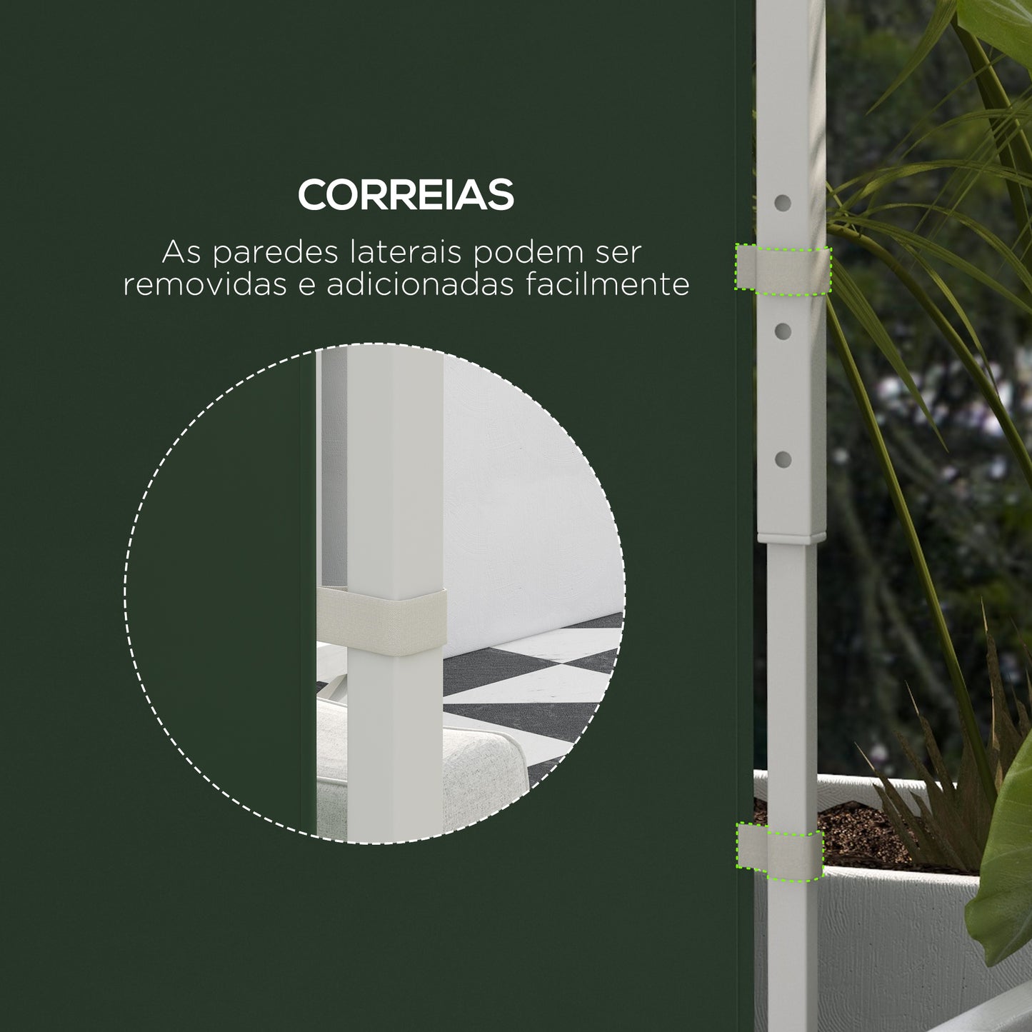 Outsunny Paredes Laterais para Tenda de 2 Painéis 295x195 cm com Janela Enrolável e Porta com Fecho de Correr para Tenda 3x3 m ou 3x6 m Verde