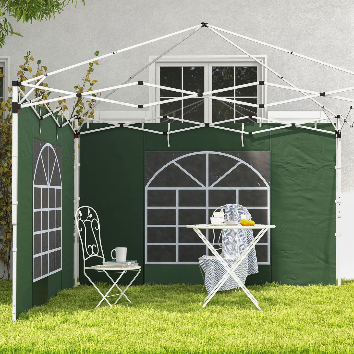 Outsunny Paredes Laterais para Tenda de 2 Painéis 295x195 cm com Janela Enrolável e Porta com Fecho de Correr para Tenda 3x3 m ou 3x6 m Verde