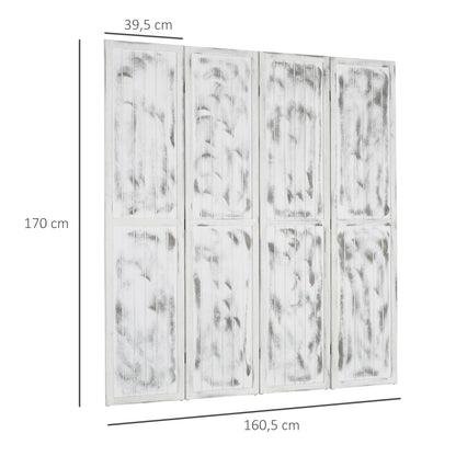 HOMCOM Biombo Dobrável de 4 Painéis Separador de Ambientes 160,5x170cm Divisória de Ambientes Decoração Elegante para Dormitórios Sala de Estar Cozinha Branco Rústico