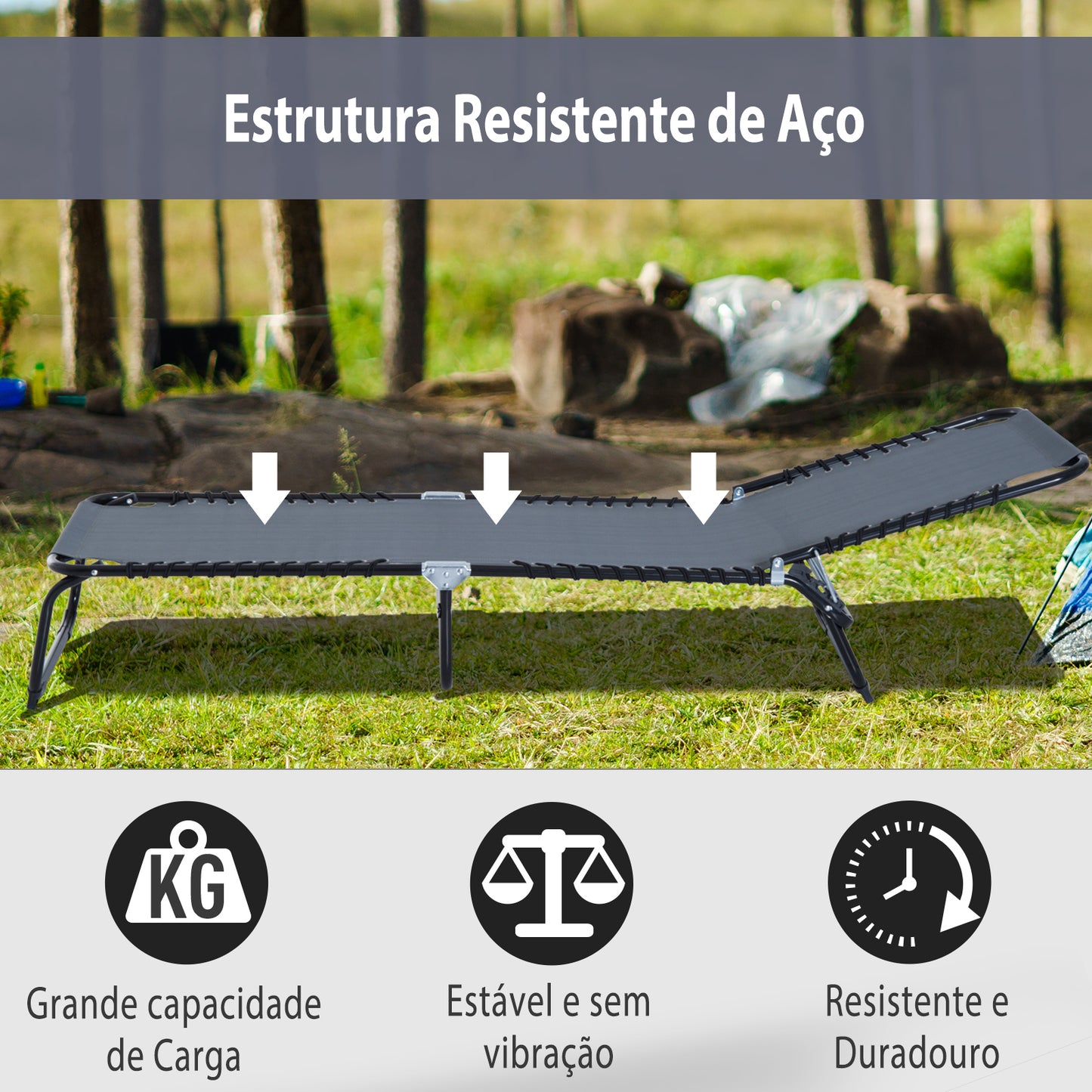 Outsunny Espreguiçadeira de Jardim Dobrável e Ajustável com 4 Posições Espreguiçadeira Reclinável para Exterior Estrutura de Aço 197x58x76 cm Cinza