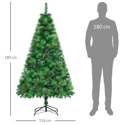 HOMCOM Árvore de Natal Artificial 180cm com 782 Ramos 56 Pinhas Folhas de PVC Base Dobrável e Suporte Metálico Decoração de Natal para Interiores Verde