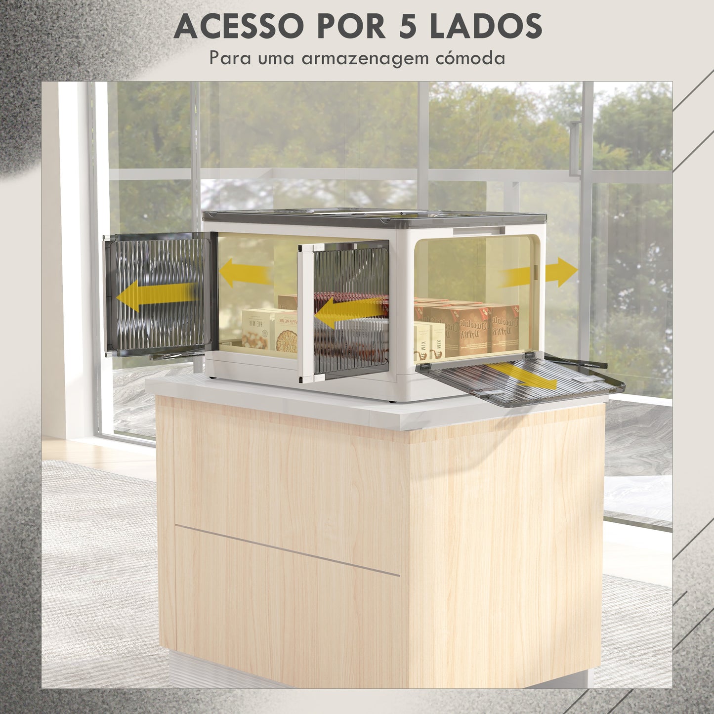 HOMCOM Caixa de Armazenamento Empilhável com Tampa 69L Caixa Organizadora Dobrável com Rodas Contentor de Plástico com Acesso a 5 Lados 60x42x34 cm Branco