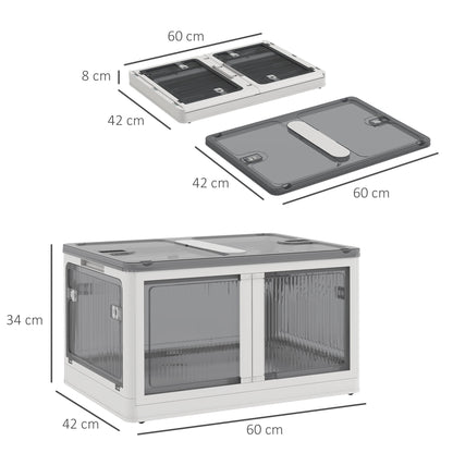 HOMCOM Caixa de Armazenamento Empilhável com Tampa 69L Caixa Organizadora Dobrável com Rodas Contentor de Plástico com Acesso a 5 Lados 60x42x34 cm Branco