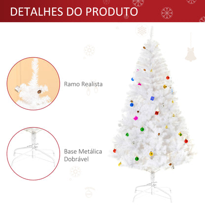 HOMCOM Árvore de Natal Artificial 180cm com 930 Ramos de PVC 48 Decorações Incluidas Suporte Metálico Decoração de Natal para Interiores Ø105x180cm Branco