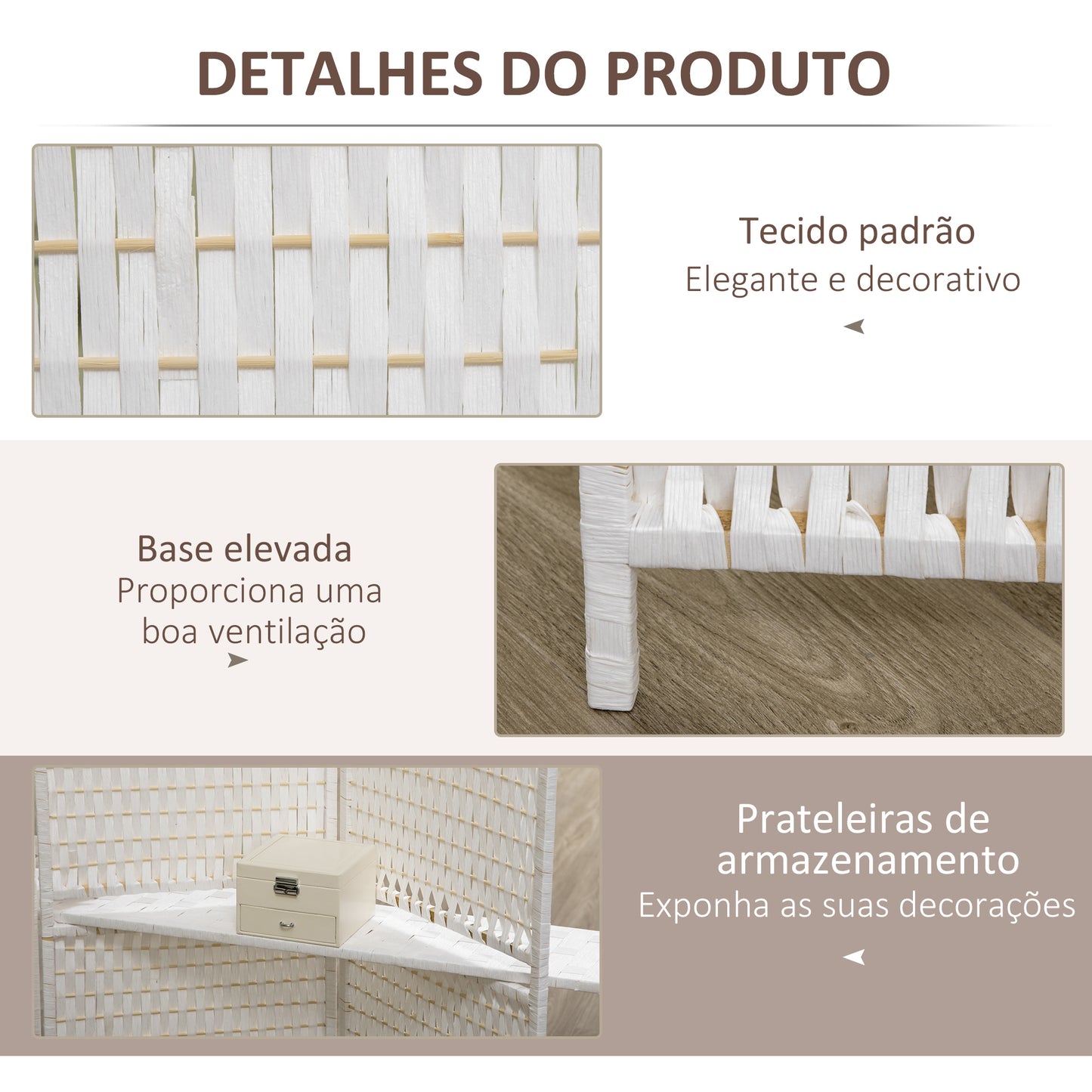 HOMCOM Biombo Divisor de 4 Painéis Dobrável Separador de Ambientes 181x180cm Divisor de Ambientes com Prateleiras Decoração para Dormitórios Sala de Estar Branco