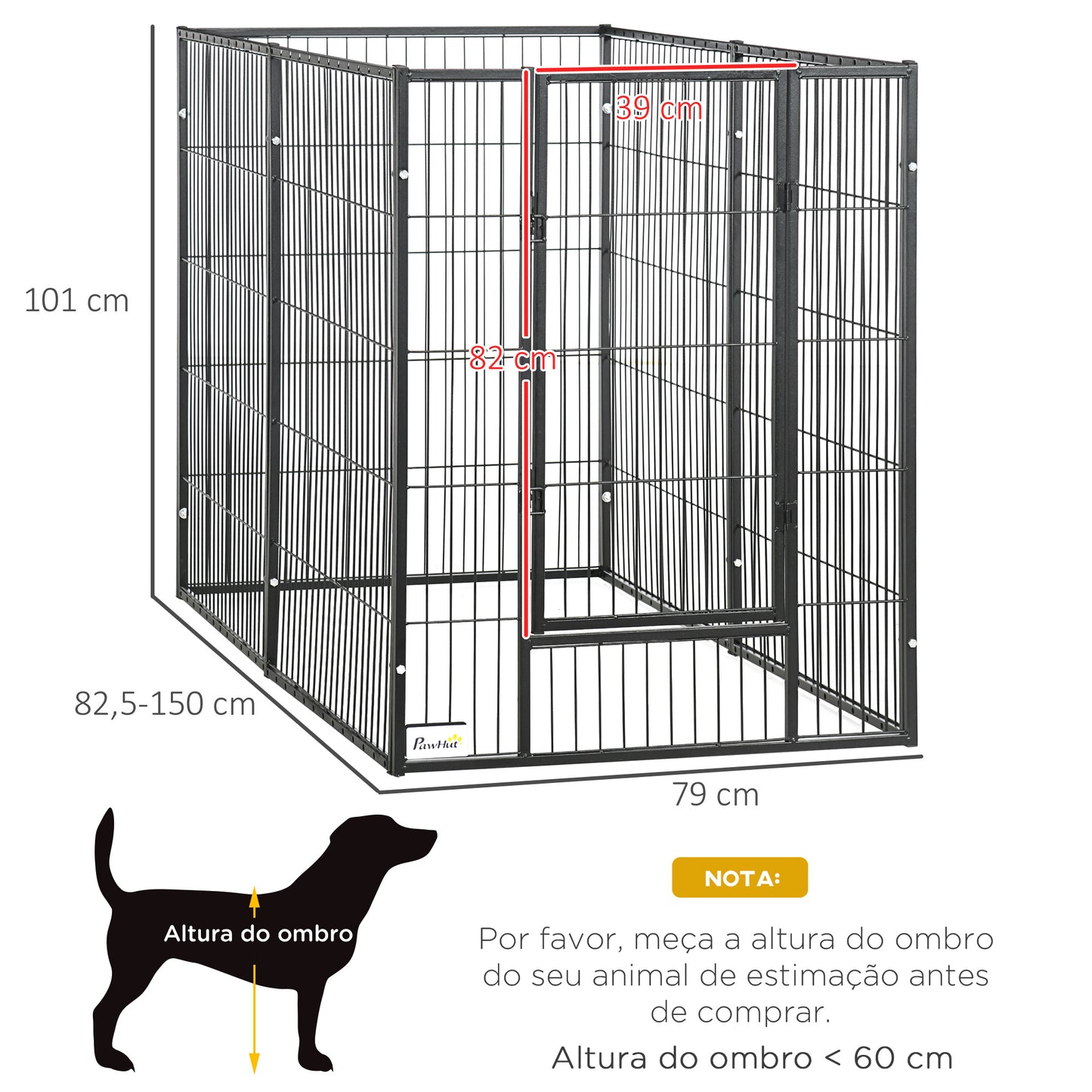 PawHut Parque para Cães de 6 Painéis Gaiola de Metal para Animais de Estimação com Largura Ajustável e Estrutura de Aço 82,5-150x79x101 cm Preto