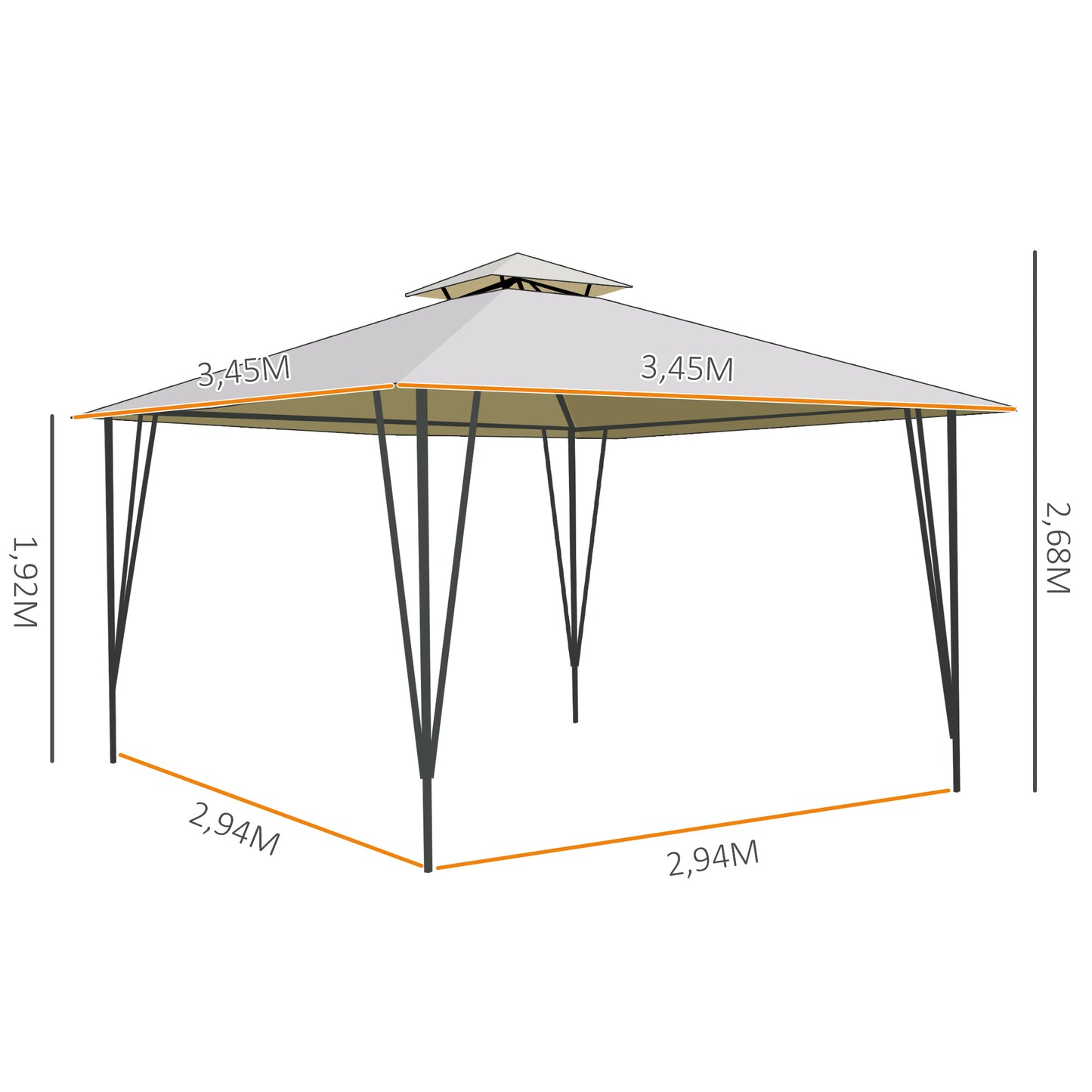 Outsunny Tenda Gazebo com teto duplo e 8 orifícios de drenagem para festas ao ar livre jardim 3,5 x 3,5 m bege