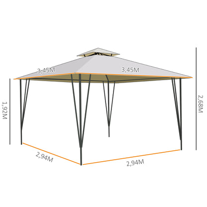 Outsunny Tenda Gazebo com teto duplo e 8 orifícios de drenagem para festas ao ar livre jardim 3,5 x 3,5 m bege