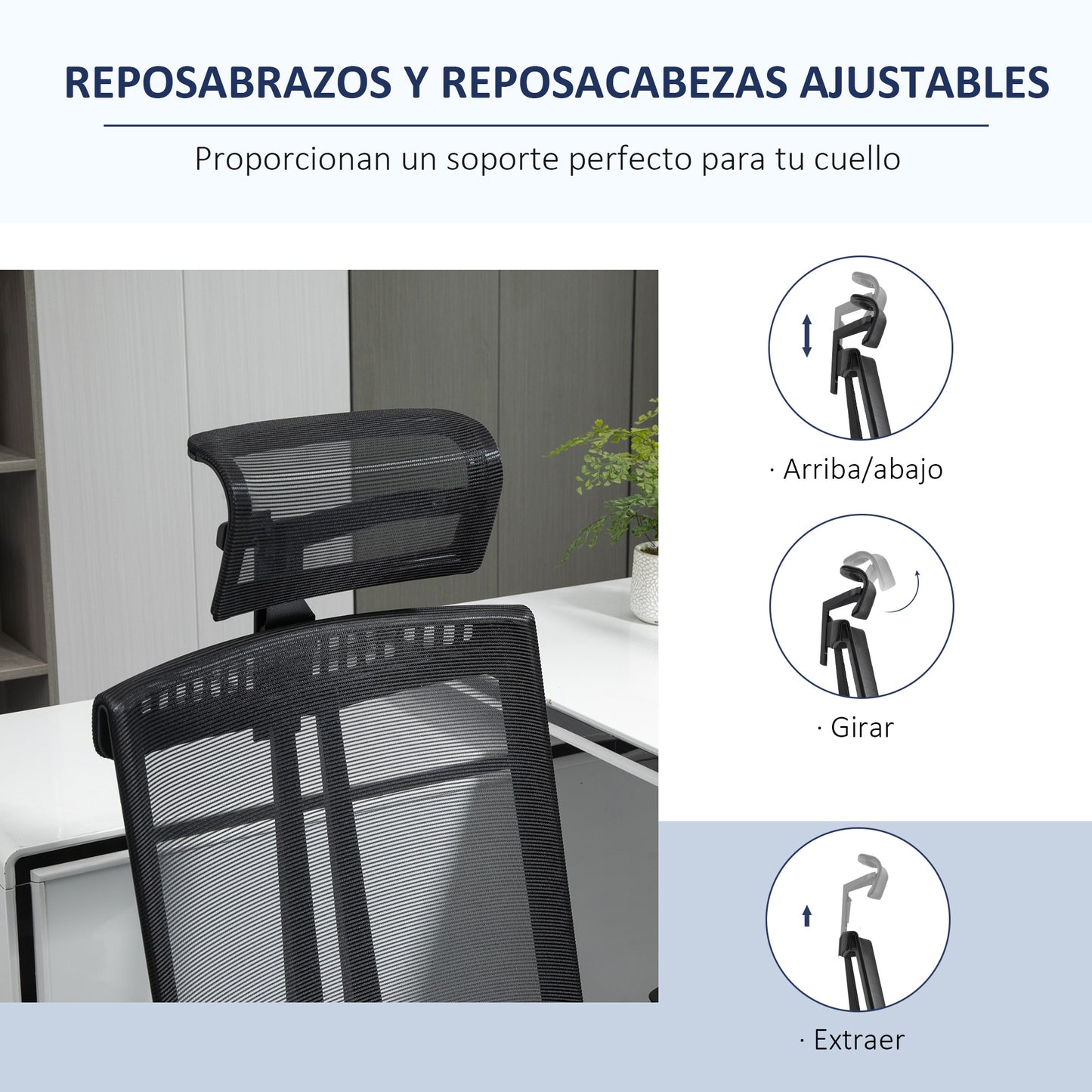 Vinsetto Cadeira de Escritório Ergonômica Cadeira de Escritório Giratória e Reclinável com Altura Ajustável Apoio para os Braços Apoio para a Cabeça e Suporte Lombar Regulável 66,5x66x109-118cm Preto