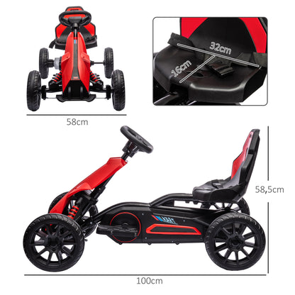 HOMCOM Go Kart Carro Elétrico para Crianças de 3 a 8 Anos Kart a Bateria 12V Velocidade Ajustável 3-5 km/h e Cinto de Segurança Carga 30 kg para Exterior 100x58x58,5 cm Vermelho