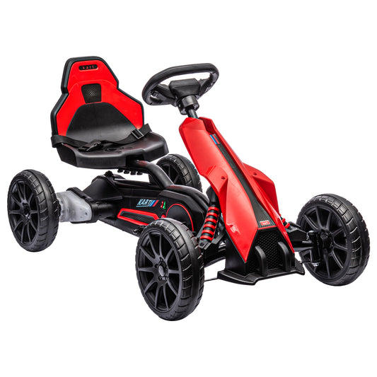 HOMCOM Go Kart Carro Elétrico para Crianças de 3 a 8 Anos Kart a Bateria 12V Velocidade Ajustável 3-5 km/h e Cinto de Segurança Carga 30 kg para Exterior 100x58x58,5 cm Vermelho