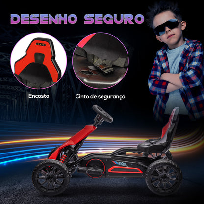 HOMCOM Go Kart Carro Elétrico para Crianças de 3 a 8 Anos Kart a Bateria 12V Velocidade Ajustável 3-5 km/h e Cinto de Segurança Carga 30 kg para Exterior 100x58x58,5 cm Vermelho