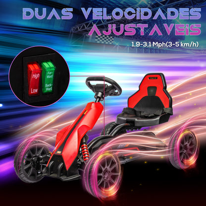 HOMCOM Go Kart Carro Elétrico para Crianças de 3 a 8 Anos Kart a Bateria 12V Velocidade Ajustável 3-5 km/h e Cinto de Segurança Carga 30 kg para Exterior 100x58x58,5 cm Vermelho