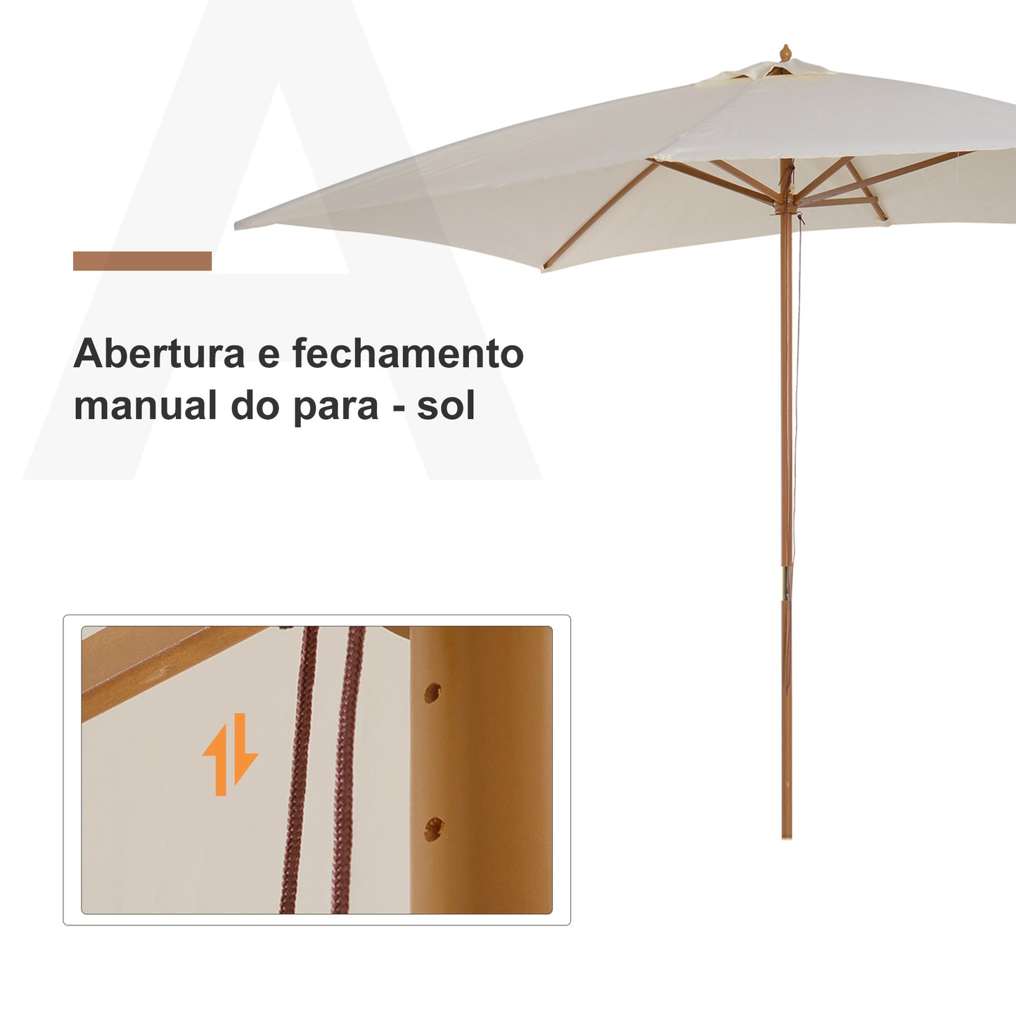 Outsunny Chapéu de Sol de Jardim com Sistema de Polia Teto Ventilado e Mastro de Madeira para Terraço Pátio Exterior 2,95x2x2,55m Creme