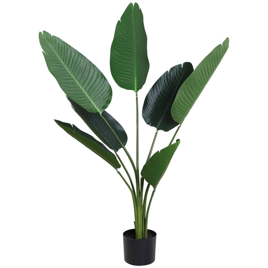 Outsunny Planta Artificial de Decoração Planta Palmeira Artificial com Vaso 7 Folhas para Exterior e Interior Ø15x120cm Verde