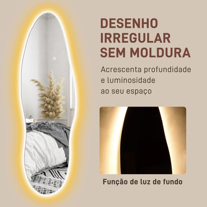 HOMCOM Espelho de Pé com Luzes LED 40x120 cm Espelho de Parede sem Moldura com Iluminação em 3 Cores Função de Memória e Controlo Tátil Transparente