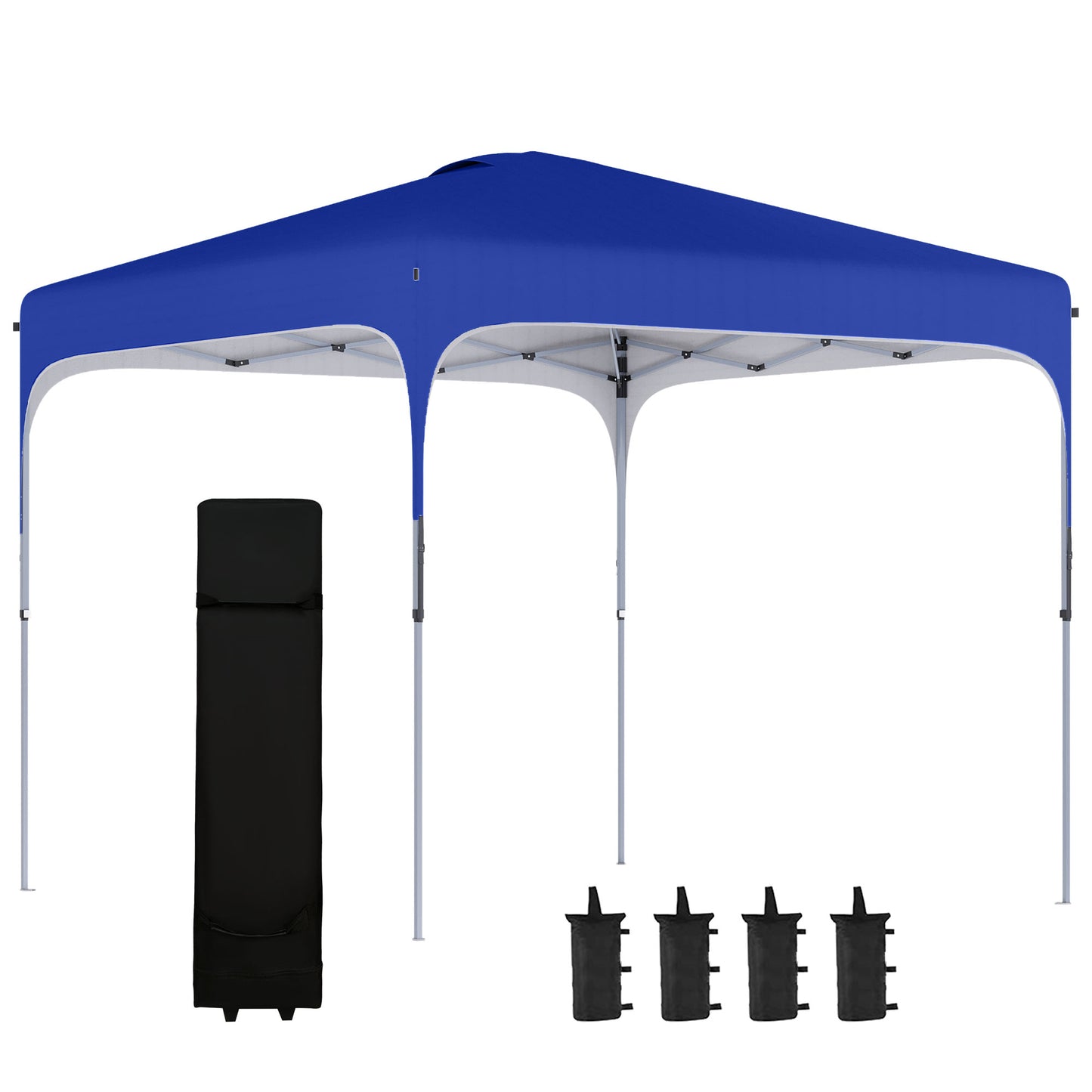 Outsunny Tenda Dobrável 2,5x2,5x2,68cm Tenda de Jardim com Proteção UV 50+ Altura Ajustável com 4 Bolsas de Areia e Bolsa de Transporte para Acampamento Festas Pátio Azul