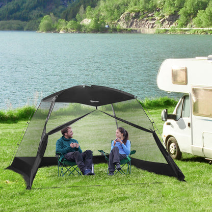 Outsunny Tenda de Jardim 3x3x2m Tenda para 4-6 Pessoas com 4 Telas Mosquiteiras e Porta Incluí Bolsa de Transporte Proteção Solar para Campismo Viagens Exterior Preto