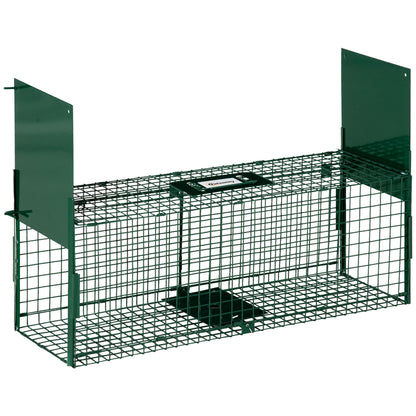 Outsunny Armadilha para Animais Vivos com Porta Gaiola de Captura com Alça de Transporte para Coelhos Raposas Pequenas 80x25x30cm Verde Escuro