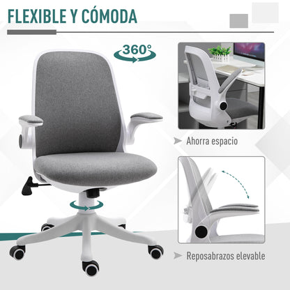 Vinsetto Cadeira de Escritório Giratória Função de Inclinação Altura Ajustável Ergonômica com Apoio de Braço Elevavel Carga 120 kg 62,5x60x94-104cm Cinza