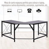 HOMCOM Secretária de Canto para Escritório Casa Secretária em Forma de L com Estrutura de Aço 150x150x76 Preto