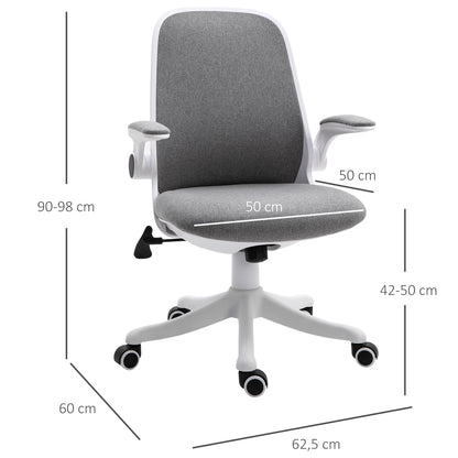 Vinsetto Cadeira de Escritório Giratória Função de Inclinação Altura Ajustável Ergonômica com Apoio de Braço Elevavel Carga 120 kg 62,5x60x94-104cm Cinza