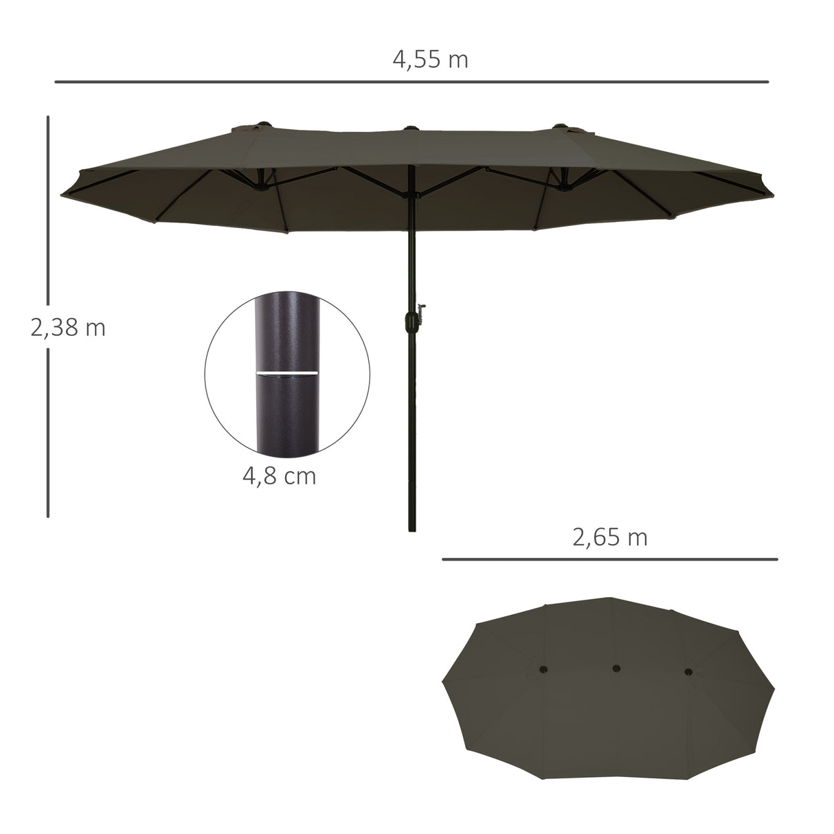 Chapéu de Sol Duplo 4,6 x 2,7 x 2,4 m – Proteção Anti-UV e Estrutura Metálica, Cinza