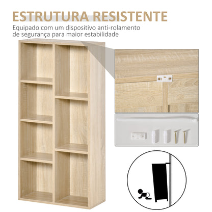 HOMCOM Estante para Livros Estante de Madeira com 7 Compartimentos de Armazenamento Plantas Arquivos para Sala de Estar Dormitório Escritório 50x24x106cm Carvalho