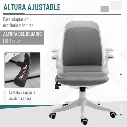 Vinsetto Cadeira de Escritório Giratória Função de Inclinação Altura Ajustável Ergonômica com Apoio de Braço Elevavel Carga 120 kg 62,5x60x94-104cm Cinza