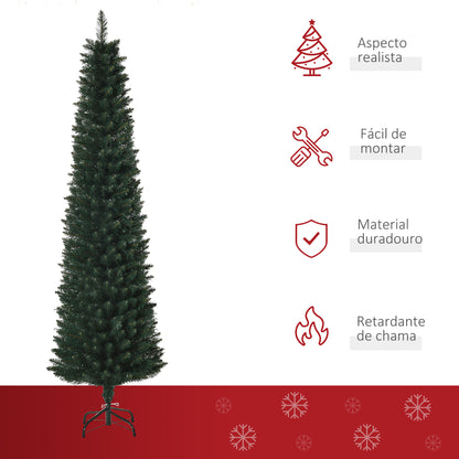 Árvore de Natal Artificial Altura 180cm com 380 Ramos de Folhas de PVC Ignífugos Base Dobrável e Suporte Metálico Decoração de Natal para Interiores Ø56x180cm Verde