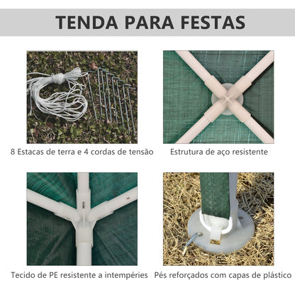 Outsunny Tenda Desmontável 3x3 m Tenda de Jardim com 4 Orifícios de Drenagem e Estrutura de Aço para Varanda Pátio Exterior Campismo Verde