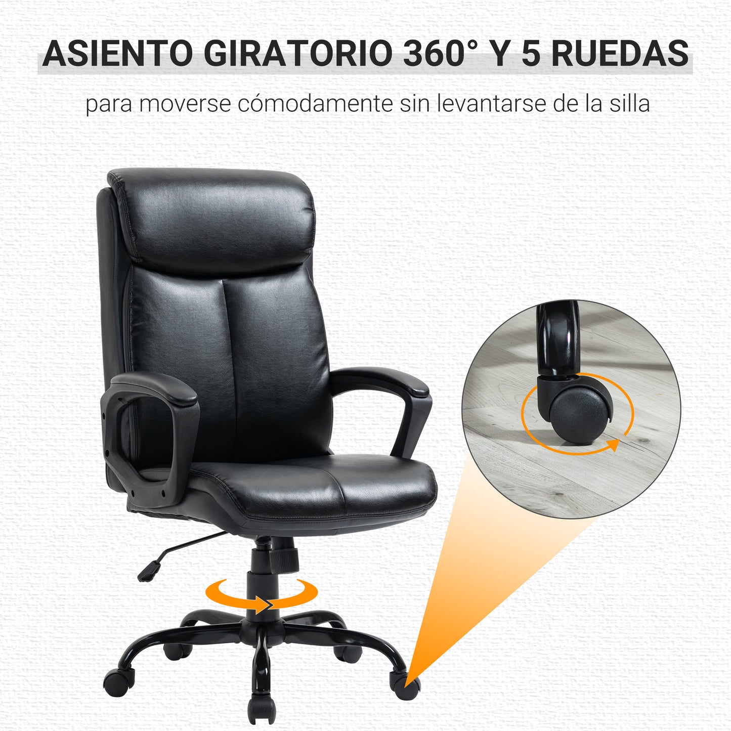 Vinsetto Cadeira de Escritório Giratória Cadeira de Escritório Ergonómica com Altura Ajustável Apoio para os Braços Alto Acolchoado de Couro Sintético 67x69x107-117cm Preto