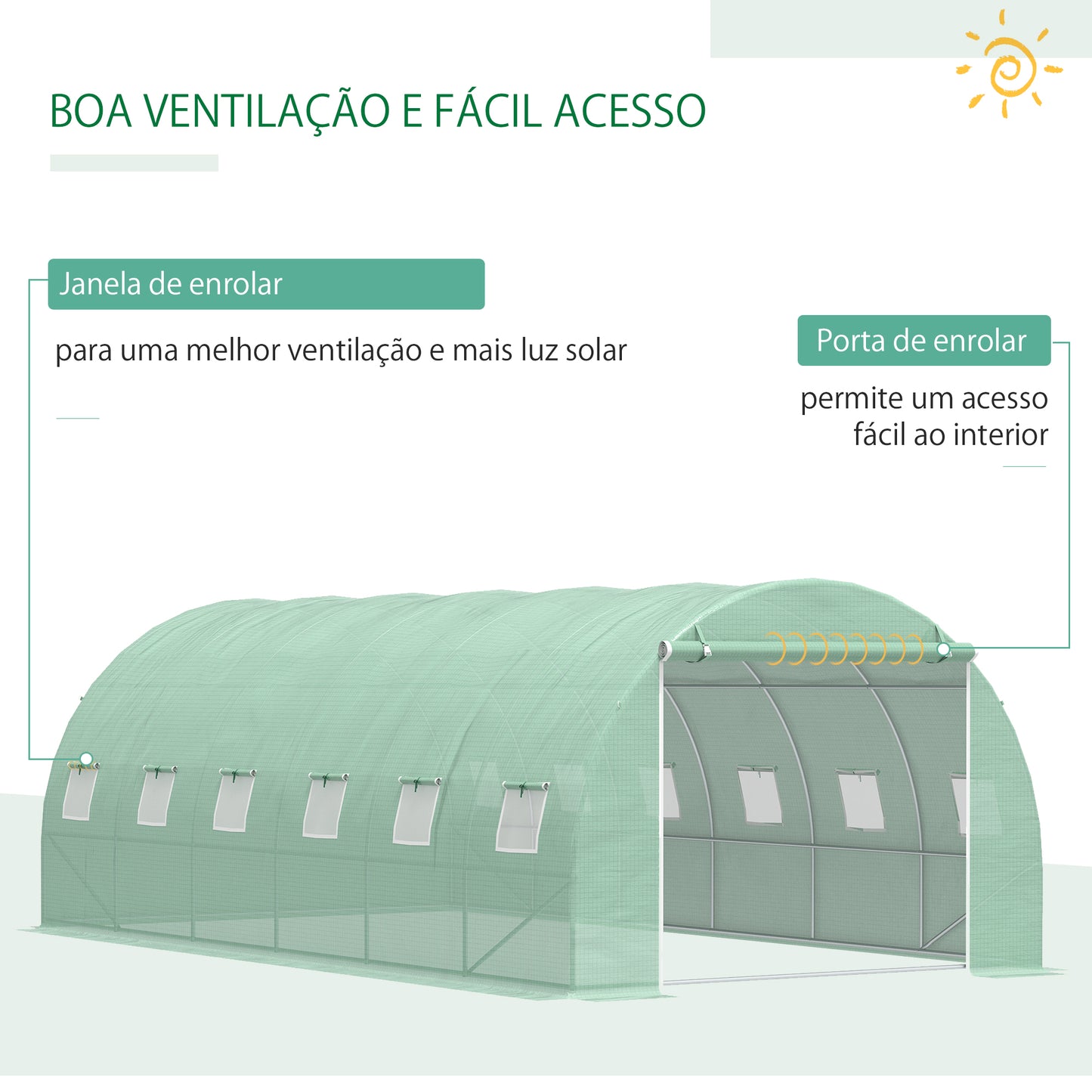 Outsunny Estufa Tipo Túnel 600x300x200 cm com Porta 12 Janelas Estufa de Jardim para Cultivo de Plantas e Verduras com Cobertura de PE 140g/㎡ Verde