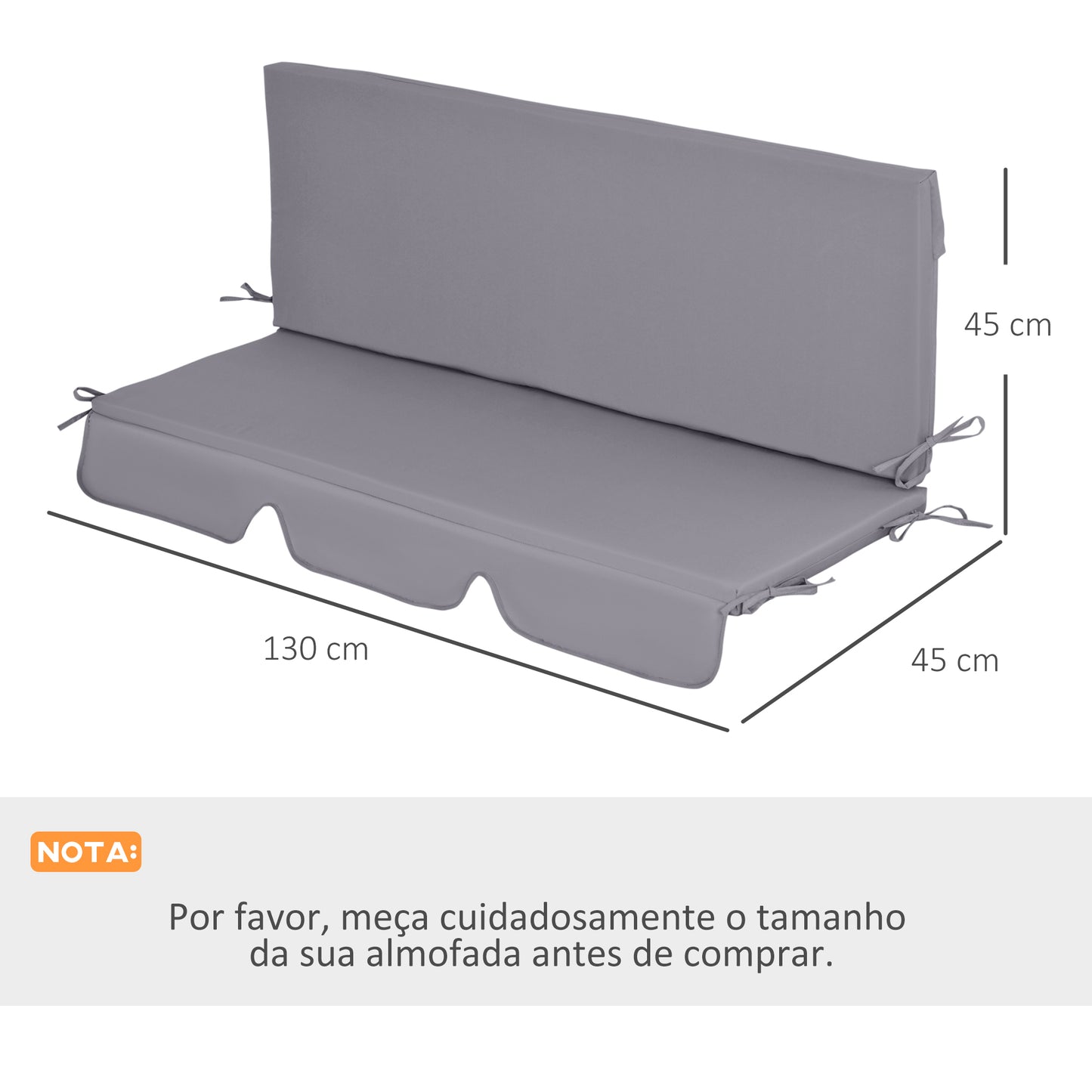 Outsunny Almofada para Baloiço de 2 Peças 130x45x5 cm Almofada para Baloiço de Assento e Encosto Acolchoado para Jardim Varanda Exterior Cinza