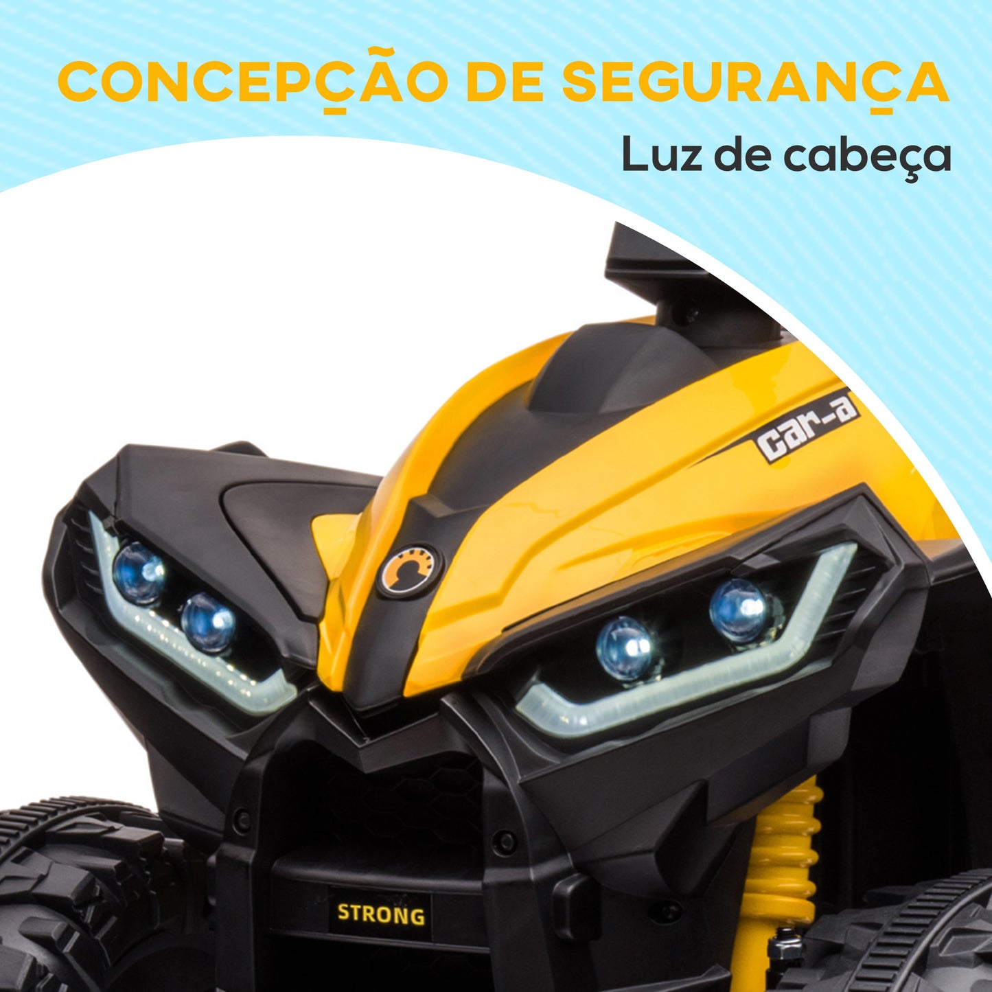 HOMCOM Quadriciclo Elétrico para Crianças de 3-5 Anos Veículo Eléctrico a Bateria 12V com 2 Motores Farol Música Velocidade Ajustável Avançar e Retroceder 83x53x55, 5cm Amarelo