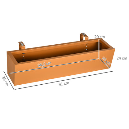 Outsunny Floreira Suspensa de Aço Floreira Retangular Suspensa com 2 Ganchos Ajustáveis e 2 Orifícios de Drenagem para Varanda Jardim Pátio 91x35x24 cm Marrom