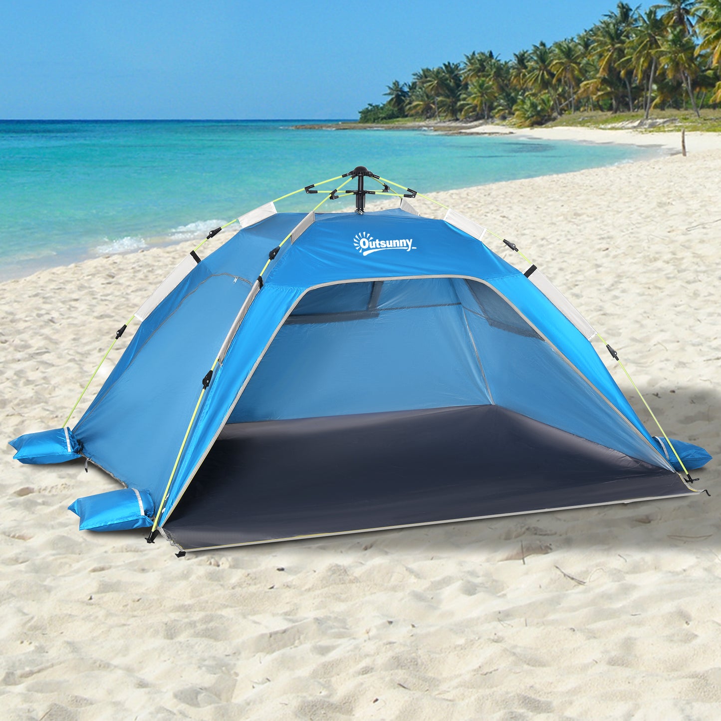 Outsunny Tenda de Praia Dobrável Tenda de Praia Pop-up para 1-2 Pessoas com 2 Portas 2 Janelas e Bolsa de Transporte para Parque Campismo 220x173x120 cm Azul