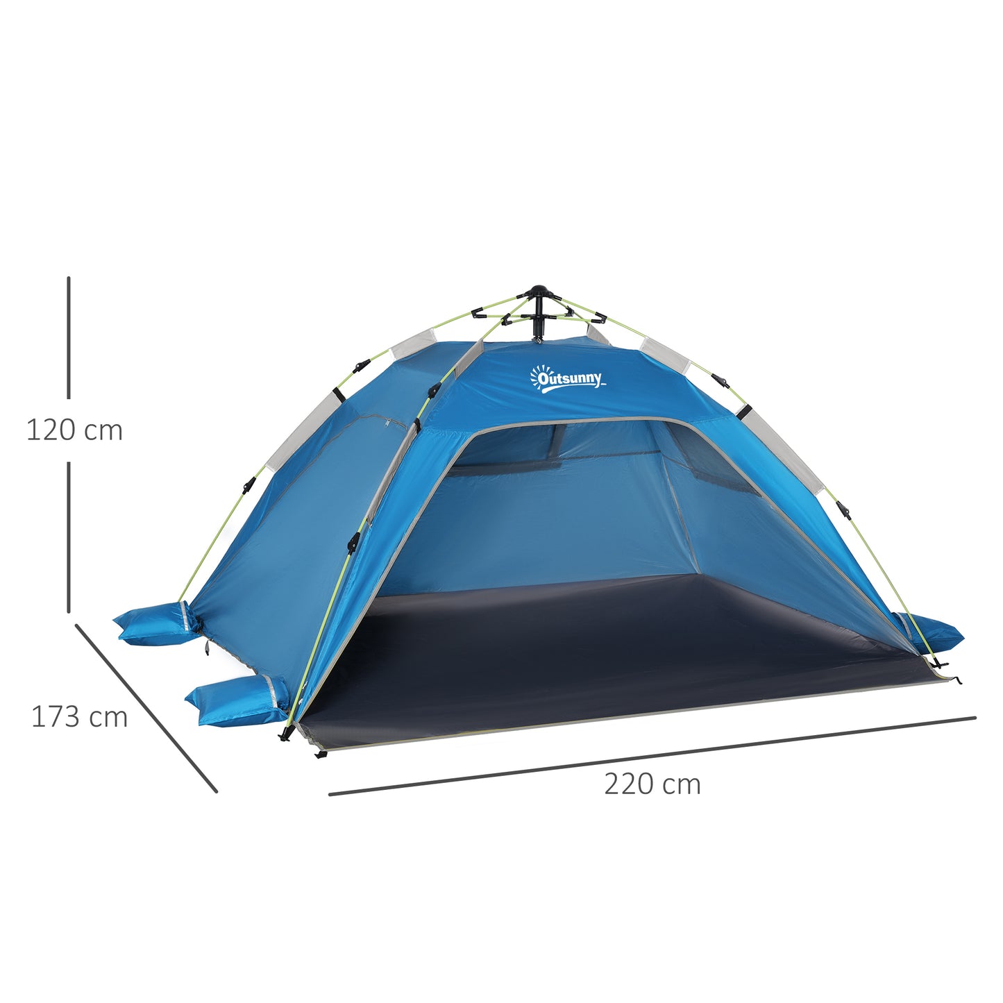 Outsunny Tenda de Praia Dobrável Tenda de Praia Pop-up para 1-2 Pessoas com 2 Portas 2 Janelas e Bolsa de Transporte para Parque Campismo 220x173x120 cm Azul