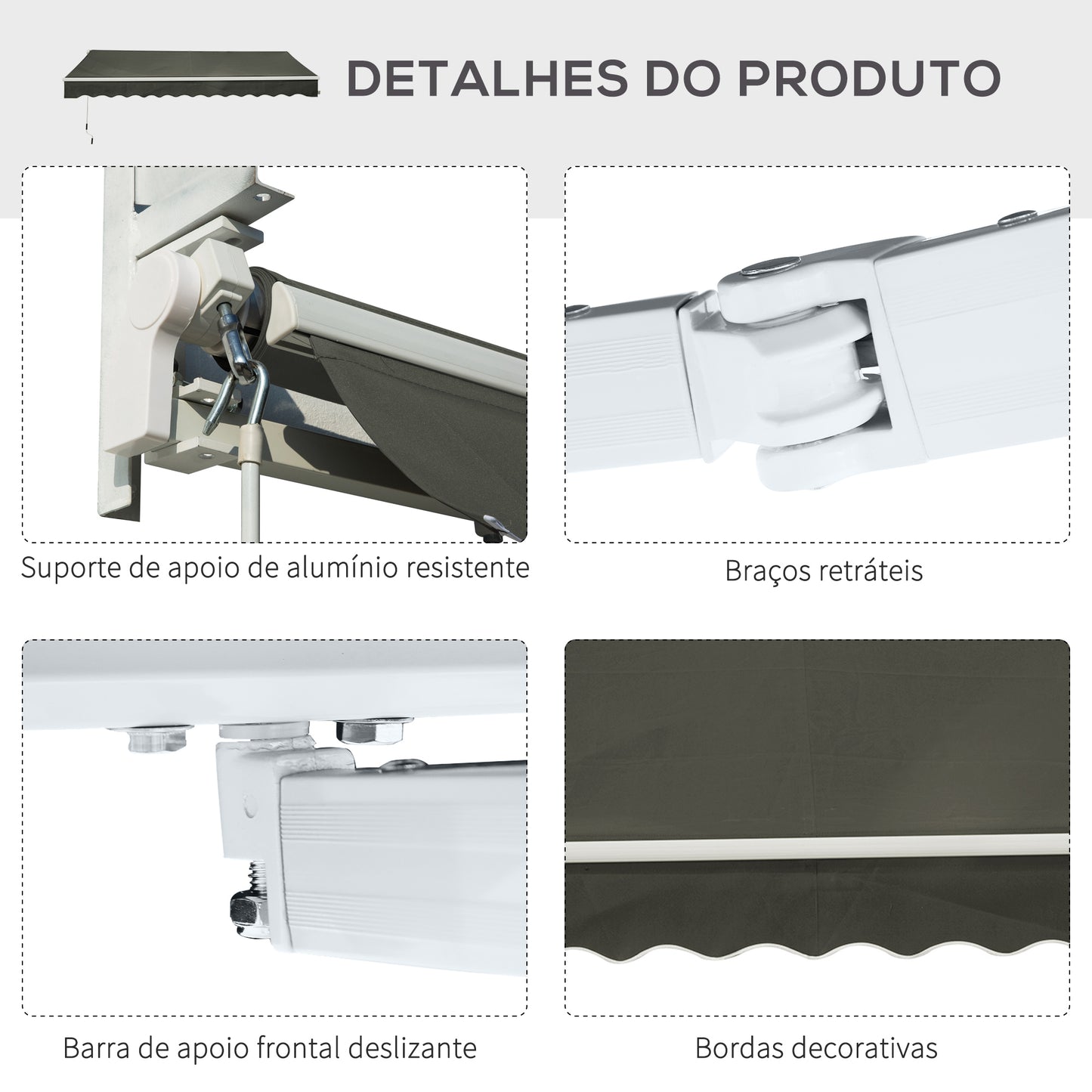 Outsunny Toldo Manual Retrátil 350x250 cm Toldo para Varanda com Manivela de Metal Impermeável e Anti-UV Toldo Enrolável de Exterior para Jardim Terraço Janelas Cinza