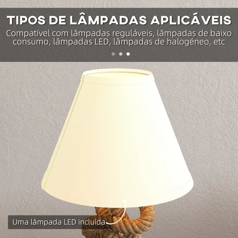 Candeeiro de Mesa Tork em Corda de Canhamo com Luz LED - Design Natura