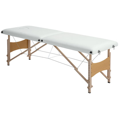 Marquesa de Massagem Dobrável Mesa de Massagem Portátil com Apoio para a Cabeça Estrutura de Madeira Altura Ajustável e Bolsa de Transporte 186x60x58-81 cm Creme